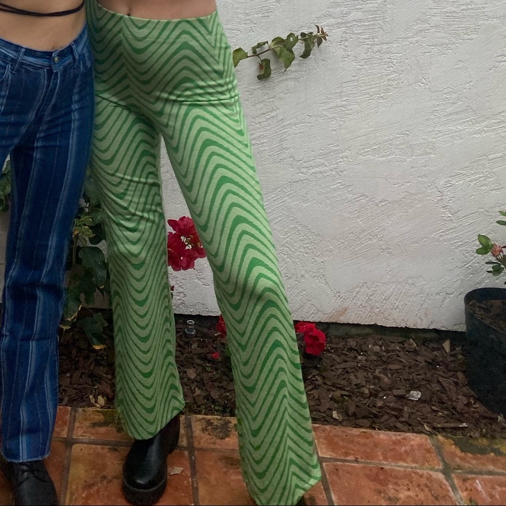 UO Bryn Pull On Flare Pants Green Groovy